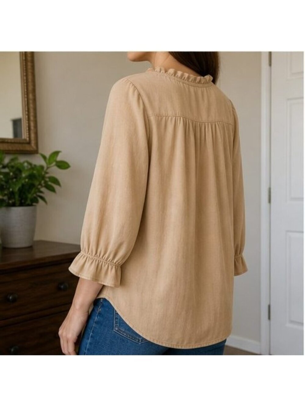 Camel Ruffle Blouse - Picture 3 of 6